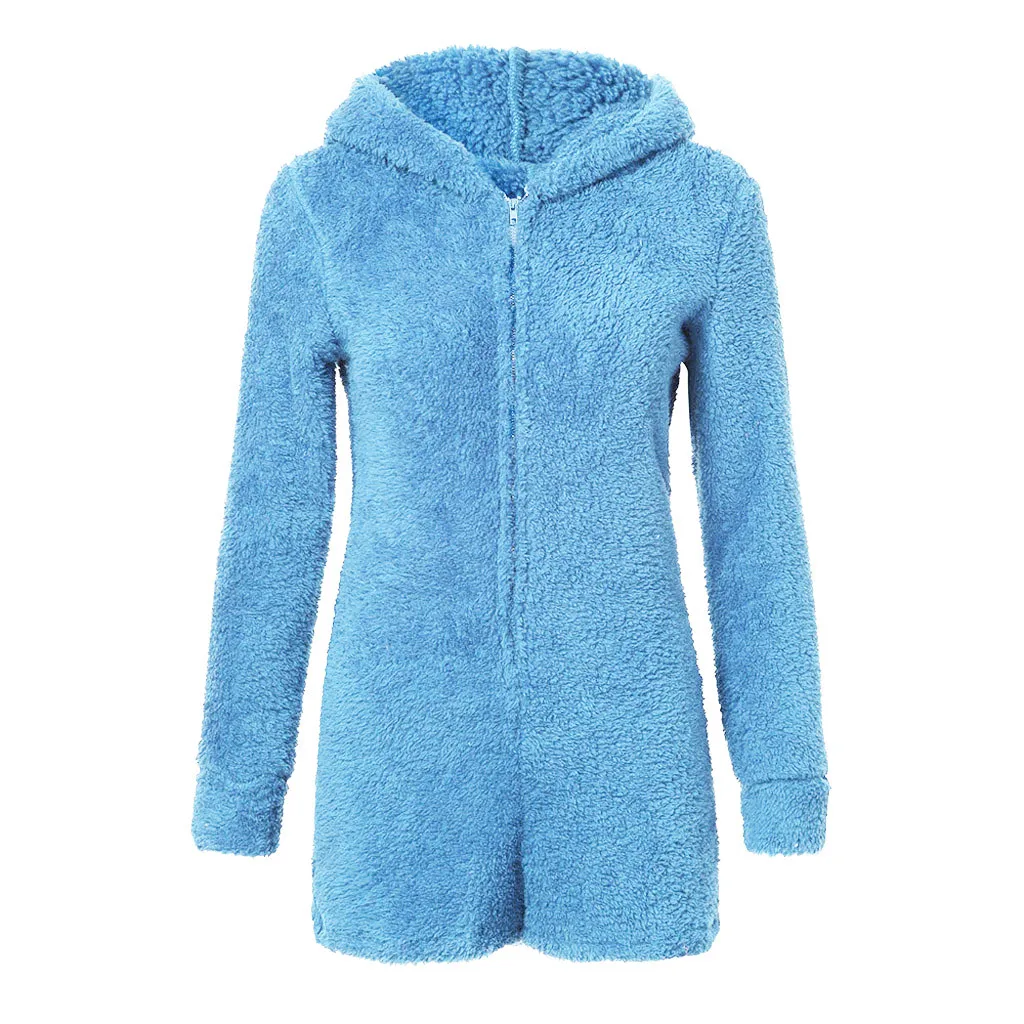 StylishBar Kawaii милые флисовые толстовки с кошачьими ушками комбинезоны для тела для женщин однотонные женские милые шорты Комбинезоны домашний сервис комбинезоны