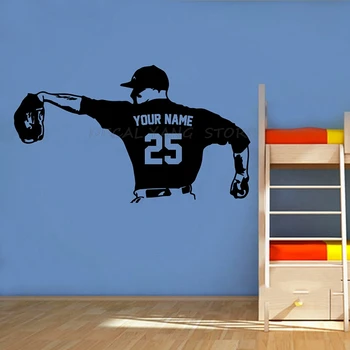 

Baseball Pitcher Decal - Choose Your NAME and NUMBERS Personalized Custom Baseball Player Vinyl Sticker Kids Bedroom A1-071 Wall