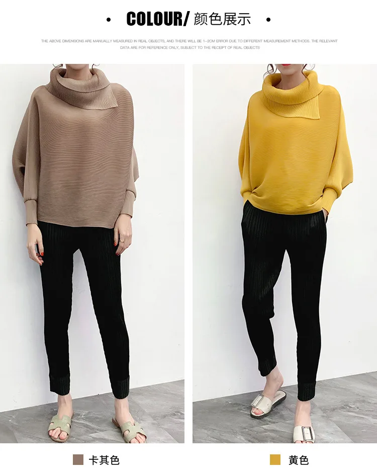 New Winter Plus Size Women Tshirt Solid Turn-down Collar Long Sleeves Bottoming Miyake Pleats Casual Loose Ladies Hoodies