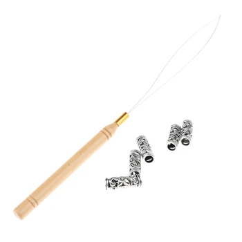 5Pcs DIY Dreadlocks Hair Beads With Wire Pulling Hook Tool For Jewelry Making Hair Beard Crafts