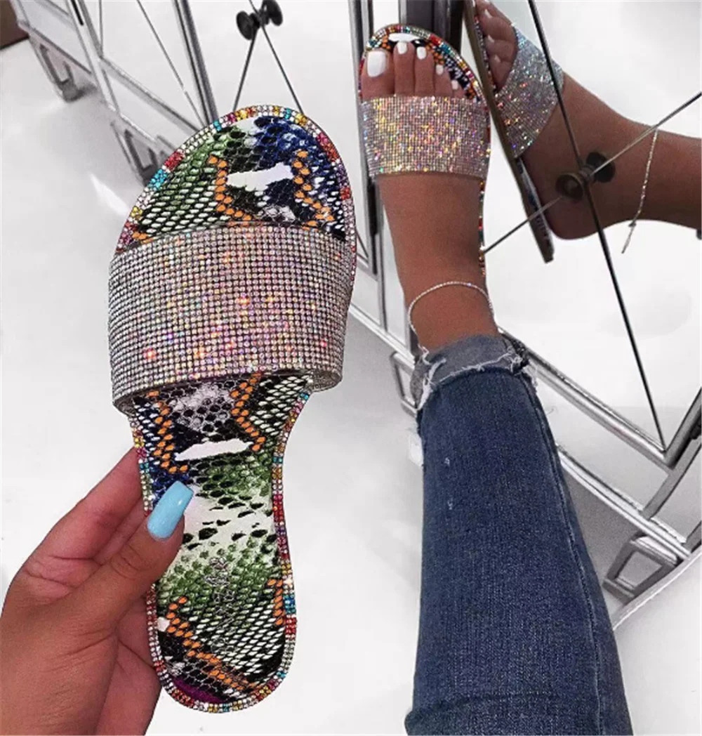 Bling Woman Summer Rhinestone Slippers Beautiful Sandals Open Toe Outdoor Casual Sexy Slippers Elegant Sandals