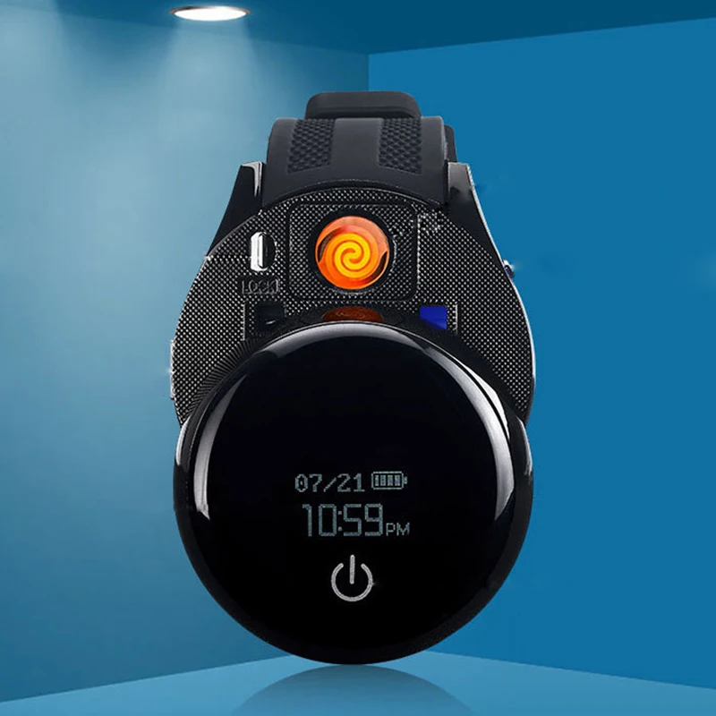 

New Men Watches Rechargeable Cigarette Electronic Lighter Smart Wristband Calories Steps SMS Call Reminder Bluetooth date Clock