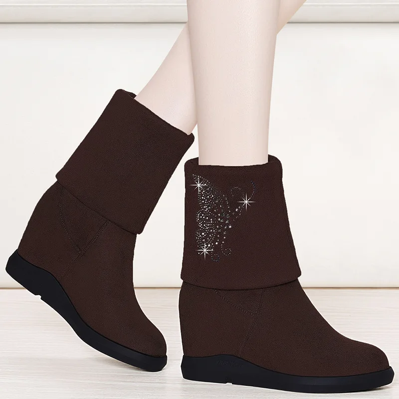 

Neb angel Semi-Boots WOMEN'S Shoes 2019 Autumn & Winter New Style Elevator Biker Boots plus Velvet Middle Boots Knee