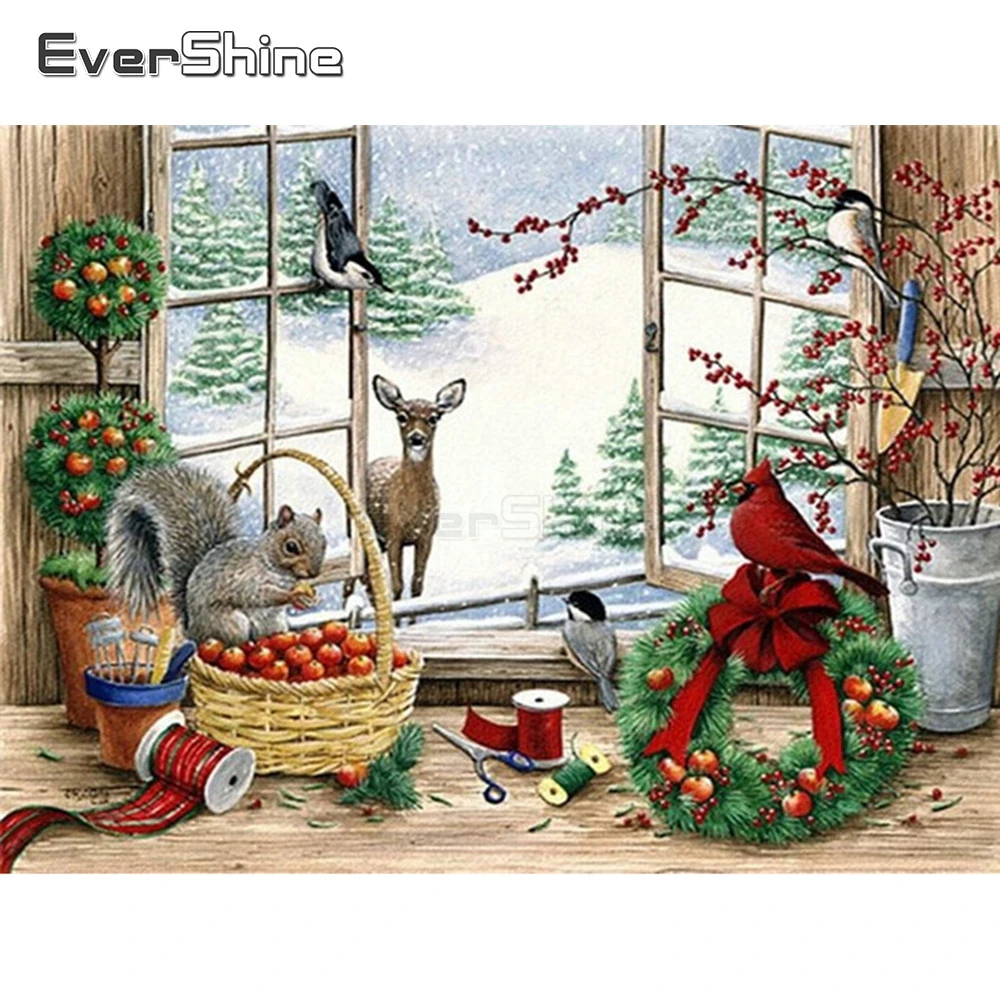 

EverShine DIY 5D Paint With Diamonds Full Square Window Picture Rhinestones Diamond Embroidery Christmas Decorations For Home