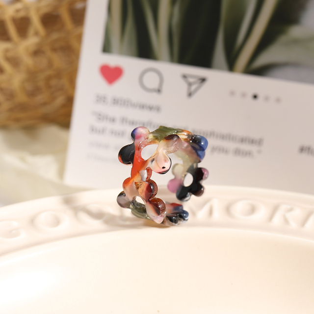 Fashion Acetic Acid Flower Rings for Women Lady Personality Leopard Acrylic Opening Adjustable Rings Finger Jewelry Gift
