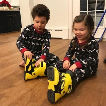 

Christmas Pajamas for Mommy Daddy Kids Family Matching Clothing Home Xmas Party Moose Printed Striped Top Pants Romper Set
