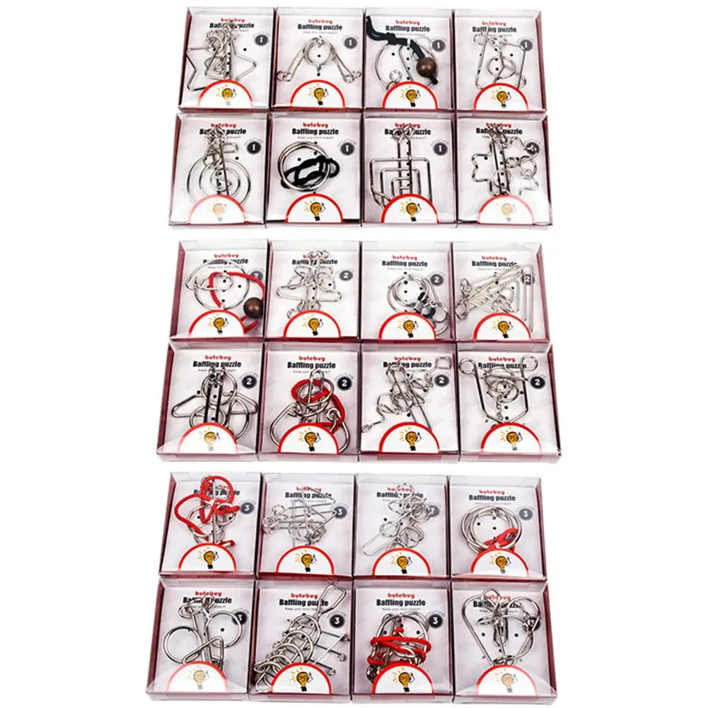 24pcs Metal Puzzles Brain Teasers for Adults Kids Bent Nail Puzzle Chinese Brain Toys Intellectual Unlocking Ring