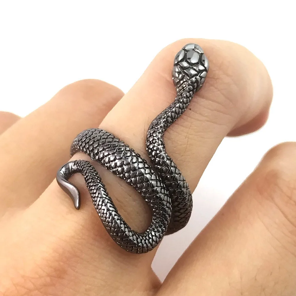Retro Punk Snake Ring for Men Women Exaggerated Antique Siver Color Fashion Personality Stereoscopic Opening Adjustable Rings 2