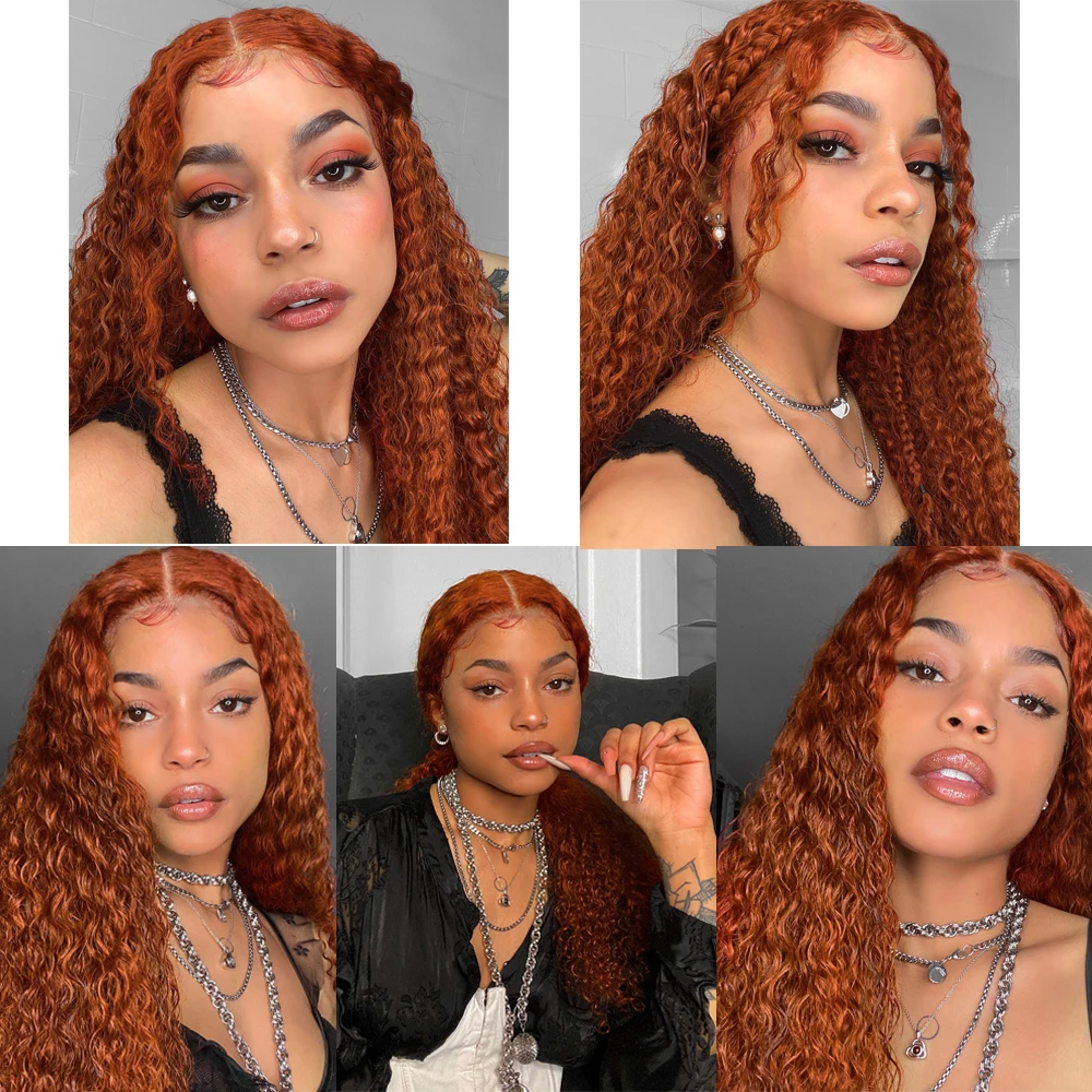 26Inch Deep Curly Ginger Lace Front Wigs Synthetic Wig For Women Preplucked Heat Resistant Fiber Hair Lace Frontal Wig lace front wig,lace wigs,womens synthetic wigs,synthetic wigs