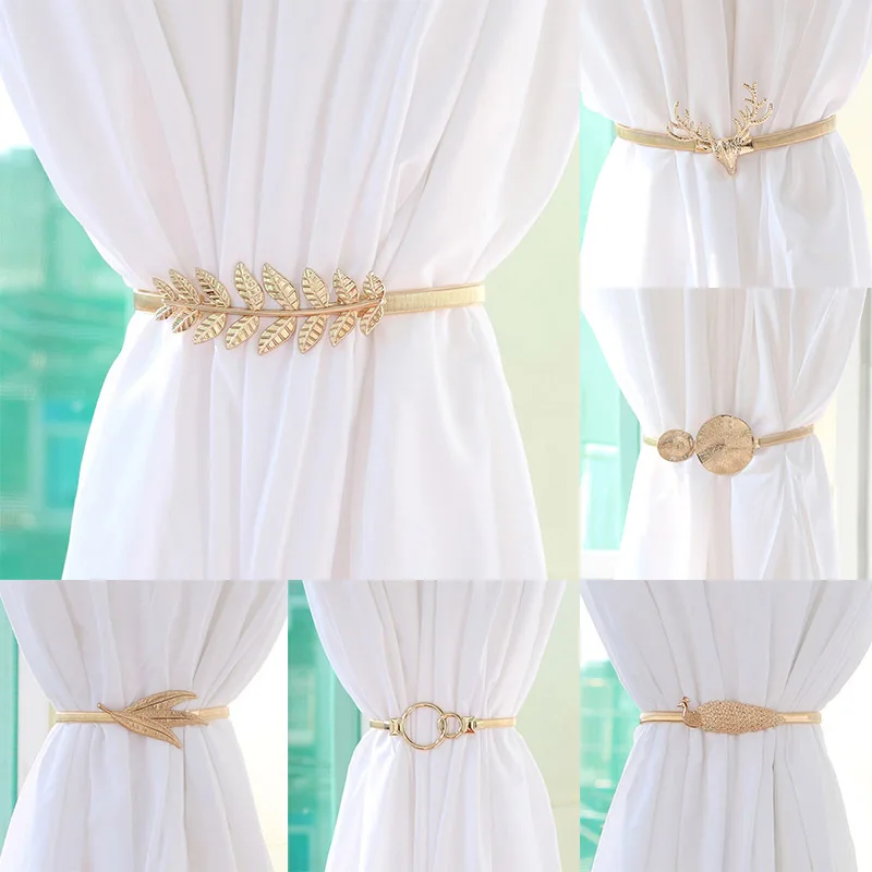 ⚡️Metal Curtain Clip Tieback Buckle Clips Curtain Holders Golden Silver Color Leaves Bow Elk Buckle Tie Back Curtain Accessories
