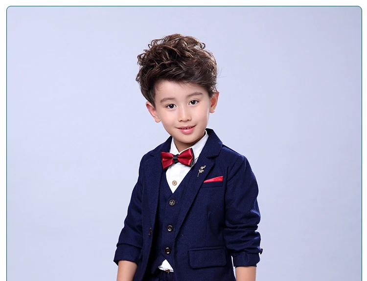 Children Autumn Pure Color Formal Suit Set Flower Boy Wedding Party Performance Costume Costume Kid Blazer Vest Pants Outfits