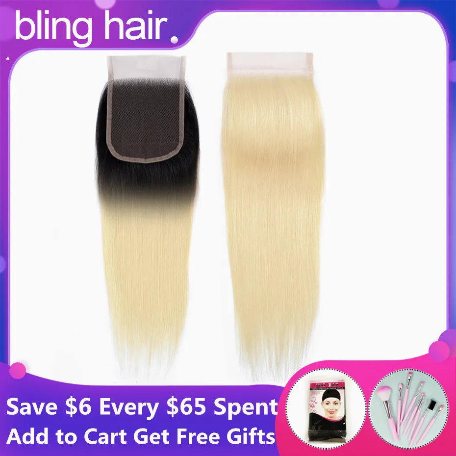 Bling hair#613 блонд Remy человеческие волосы Закрытие 4*4 бразильские прямые волосы Кружева Закрытие свободный/средний/три части 1b/613 8-22 дюйма