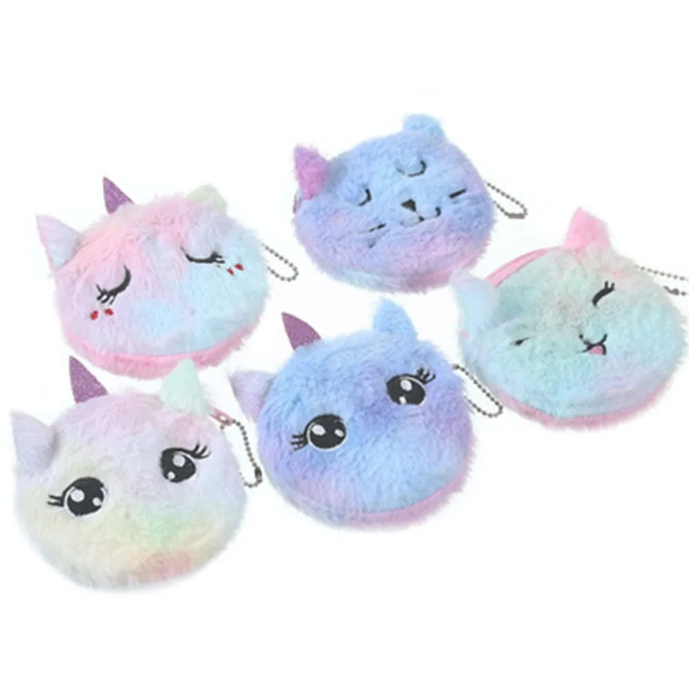 Pouch Kids Coin-Purse Clutch Unicorn Circle Wallet Girl Earphone-Organizer Plush Cartoon