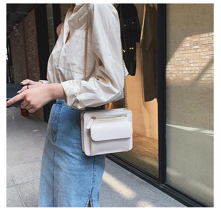 

JIULIN New 2019 outer pocket multi - layer small square bag zipper chain single shoulder slant across women's bag.