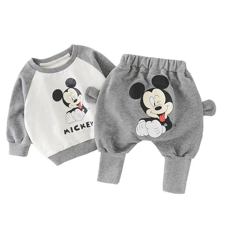 ディズニー2個子供の冬服厚みsweatshrit パンツプラスベルベット漫画ミッキーミニーグーフィー冥王星新生児kis服 服セット Aliexpress