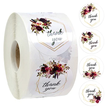 

4 design flowers thank you stickers round scrapbook packaging sealing labels stationery stickers 500 sheets per roll