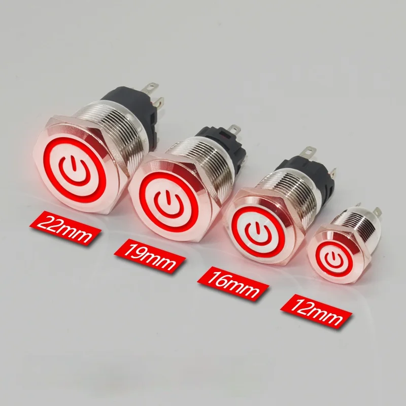 push button switch 12/16/19/22mm Metal Push Button Switch Momentary Latching Fixed Electric On Off Power Start Stop LED Light 3V 6V 12V 24V 220V
