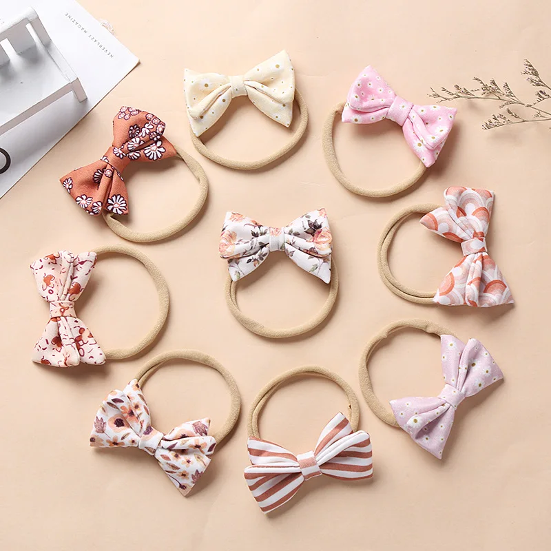 CN Baby Girls Floral Headbands Nylon Flowers Crown Hair Bow Elastic Bands For Newborn Infant Toddlers Kids Pack of 3 