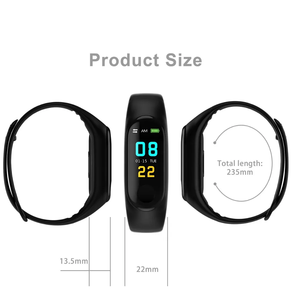 Смарт-браслет M3, спортивные, водонепроницаемые, с напоминанием о звонках и сообщениях, с цветным экраном, умные часы для женщин и мужчин, браслет для Android IOS