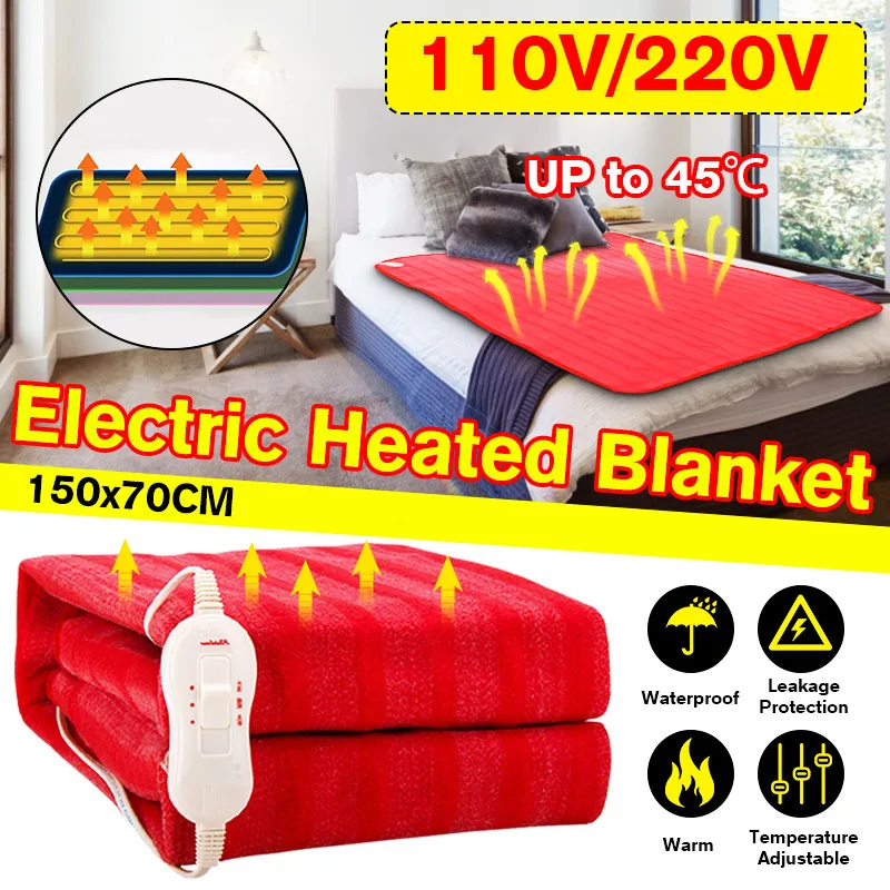 Baratos 150x70cm 110 V 220 V manta eléctrica eficiente de invierno calentador de un solo cuerpo termostato calentador eléctrico manta calefactora