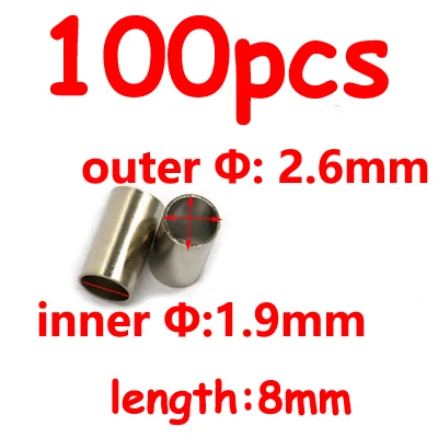2.6x8mm 100pcs 100pcs Round Copper Fishing line Crimp Sleeve Black Nickle Copper Tube 1.0-3.0mm Line Tube Carp& Sea Fishing Accessories - Цвет: 2.6x8mm 100pcs