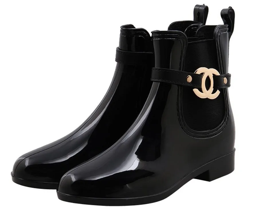 Zapatos de goma nueva para mujer, Botas de lluvia impermeables de PVC para caminar, botines de invierno, 36 a 41