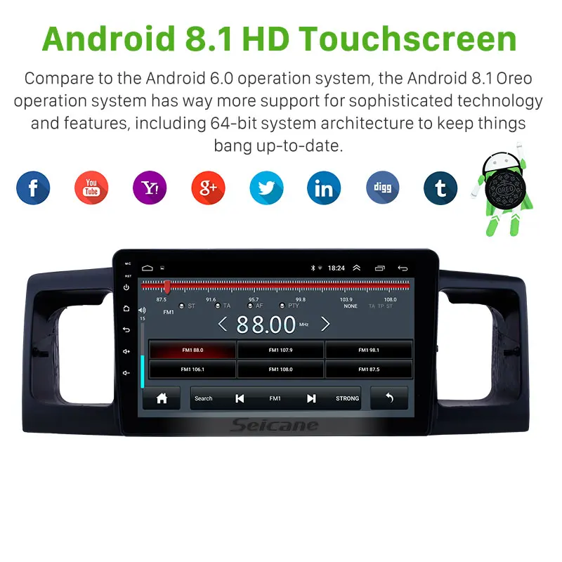Seicane 9 inch Android 8.1 car stereo for 2013 Toyota Corolla/BYD F3 GPS Navigation Head Unit Mirro