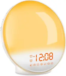 Wake Up Light Alarm Clock Radio Bedside Lamp with Sleep Aid Dual Alarms Snooze Colorful Lights Natural Sounds for Adults Bedroom
