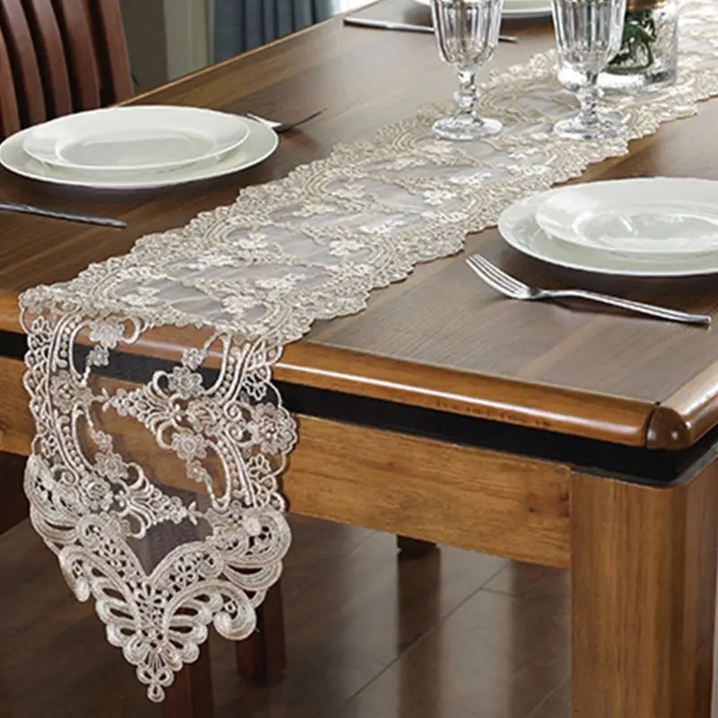 European Style Embroidery Floral Lace Table Runner Dresser Scarf