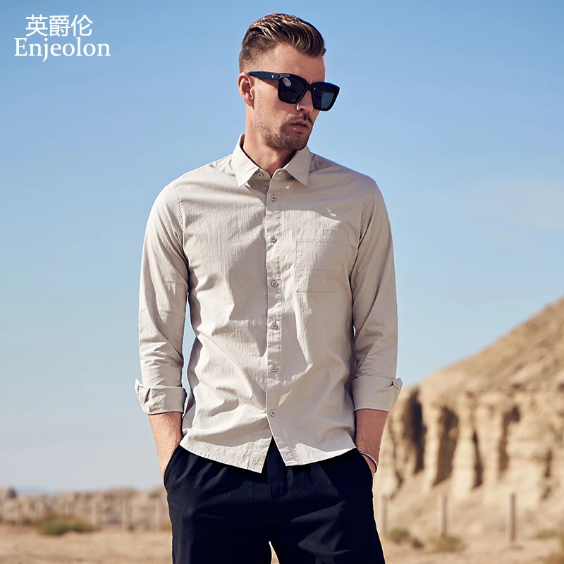 Enjeolon, Осень-зима, мужские повседневные рубашки, Camisa Masculina, длинный рукав, отложной воротник, рубашка, модная одежда, CX2541-1