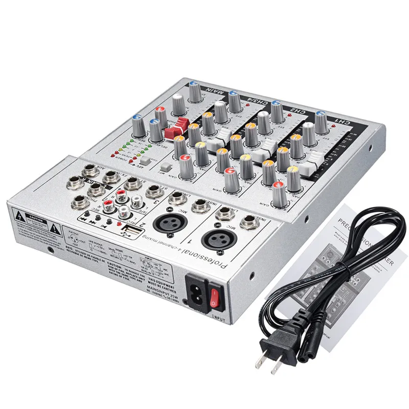 Белый Портативный аудио микшер с USB DJ звук микшерный пульт MP3 Jack 4 канала караоке 48 в усилитель для караоке KTV матч Вечерние - Цвет: Белый