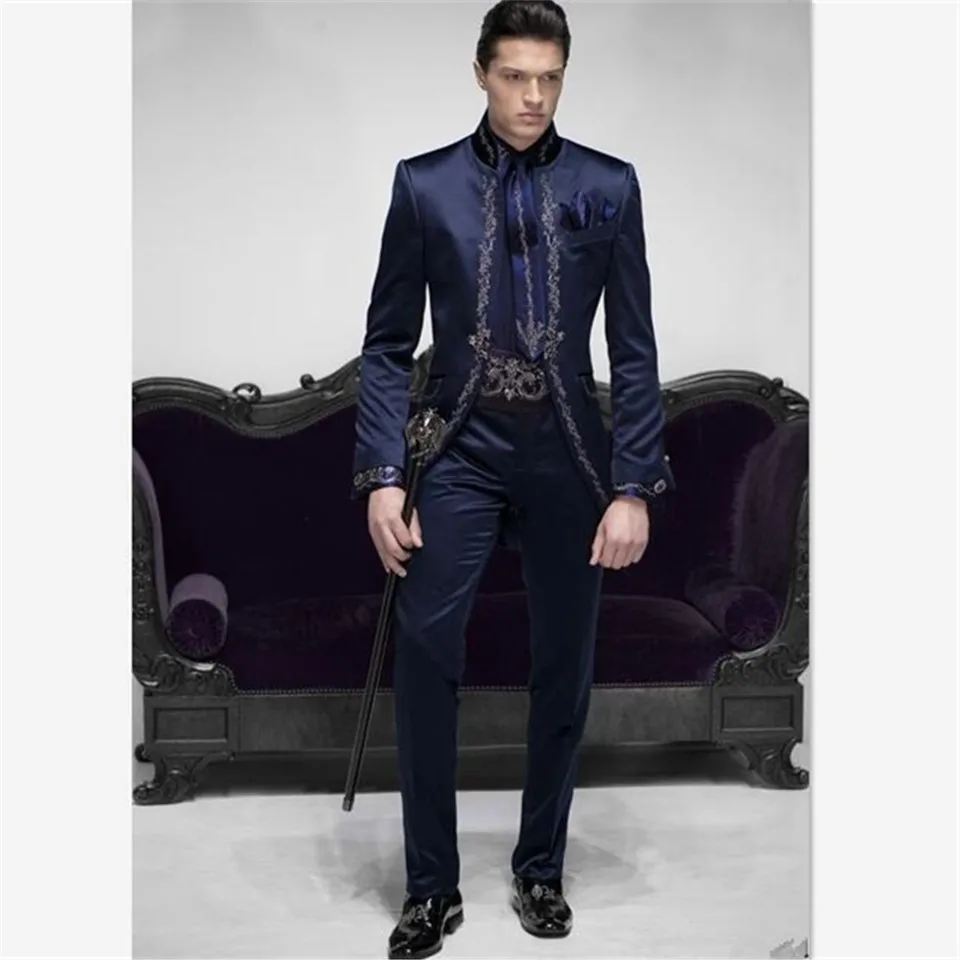 Новое пальто брюки дизайн вышивка мужской костюм Slim Fit 3 шт. Блейзер на заказ смокинг жениха модные Пром мужские костюмы Terno Masculino