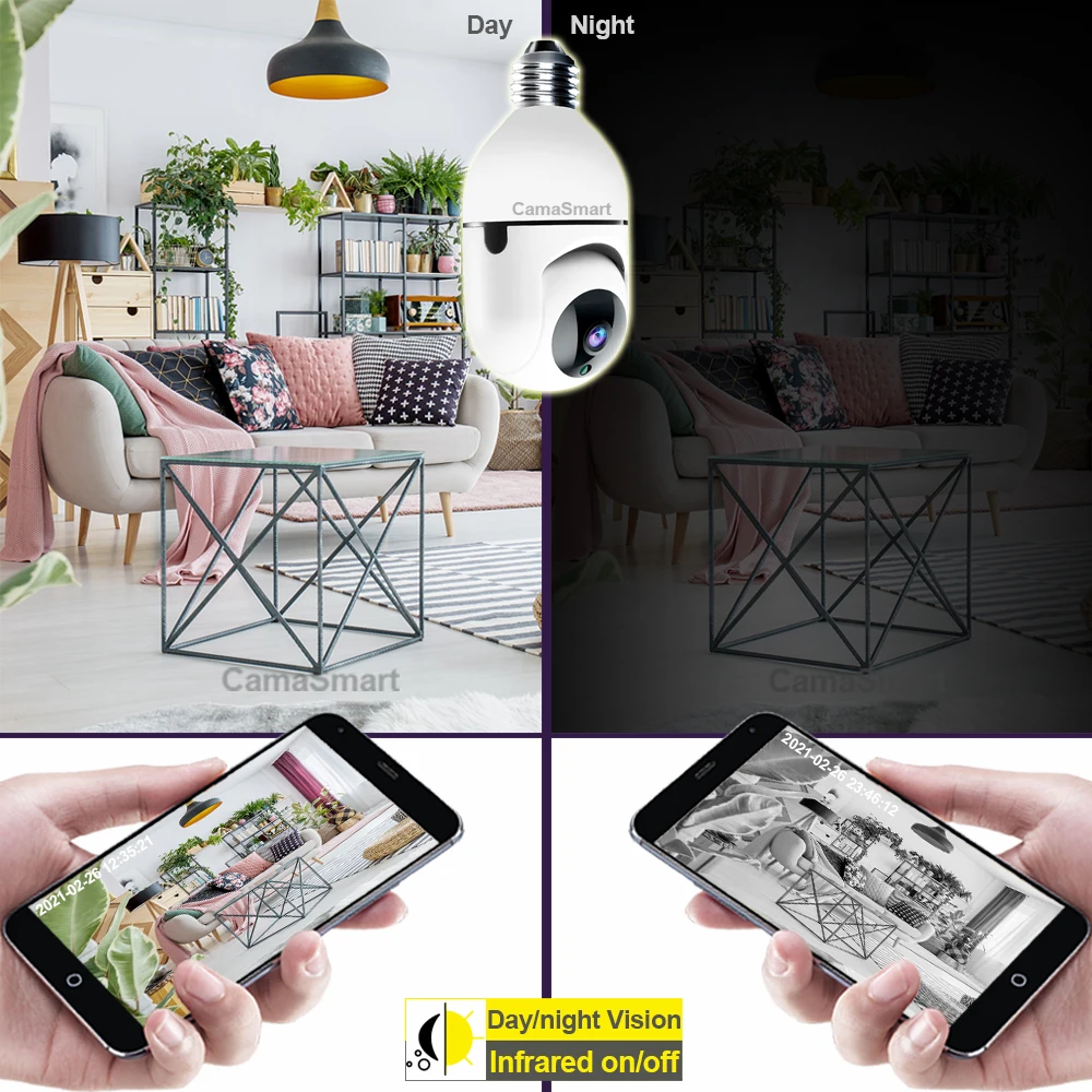 1080P Wifi Camera E27 Light Bulb Ycc365plus Mini PTZ HD Infrared Night Vision Two Way Talk Baby Monitor Home Security Smart View 2