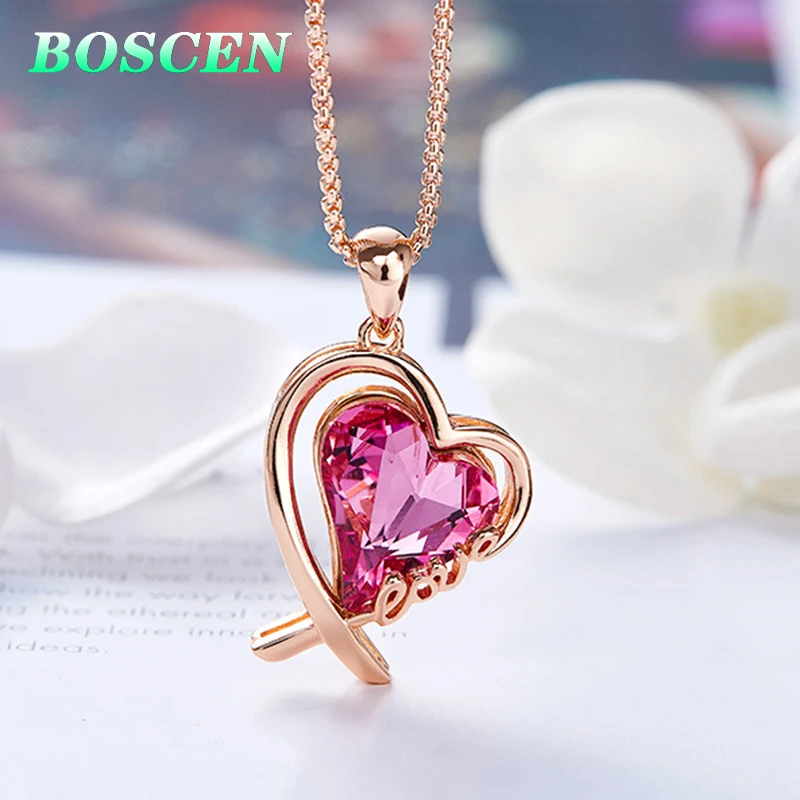 BOSCEN Pendant Necklace For Women girl Birthday Valentines Gift Love Red Heart Embellished With Crystals From Swarovski
