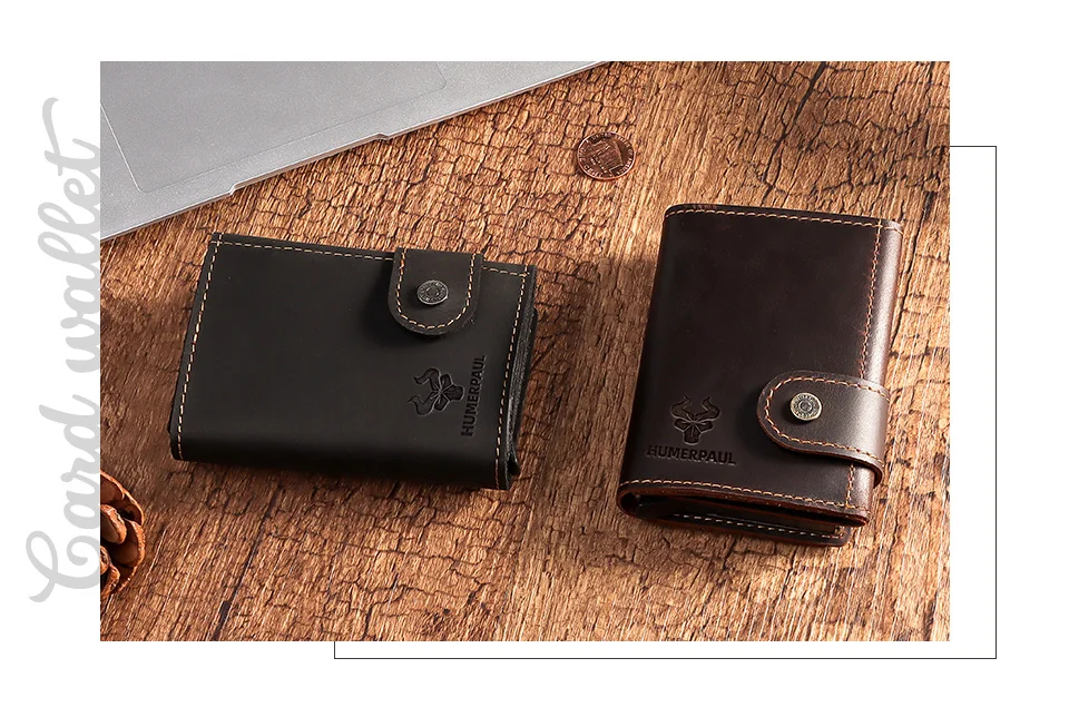 Compact genuine leather wallet for men with card holder and coin pocket