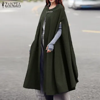 

Vintage Cloak Cape Women's Ponchos 2020 ZANZEA Casual Solid Long Overcoats Female O Neck Sleeveless Cardigan Plus Size Coats Top