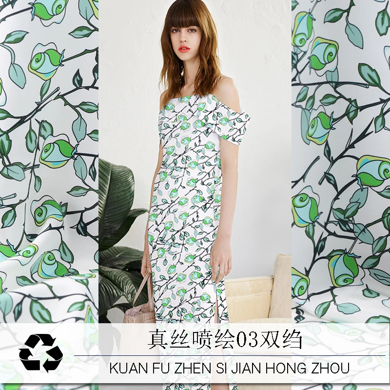 

19 Summer 114cm Width 16momme Digital Print Crepe De Chine Brand Fabric Dress Fashion Cloth Diy Seiwng Free Shipping Sale Hot