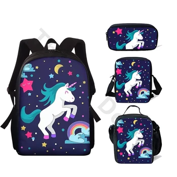 

THIKIN 4Pcs Schoolbags Sets with Kawaii Cartoon Rainbow Unicorn Print Student Back to School Backpacks Girls Book Bags Mochila