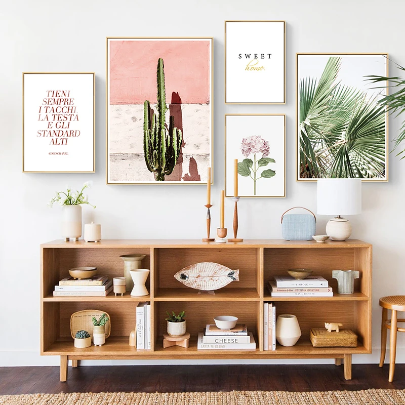 

Pink Cactus Green Plant Flower Creative English Canvas Painting Art Abstract Print Poster Picture Wall Nordic Home Decoration