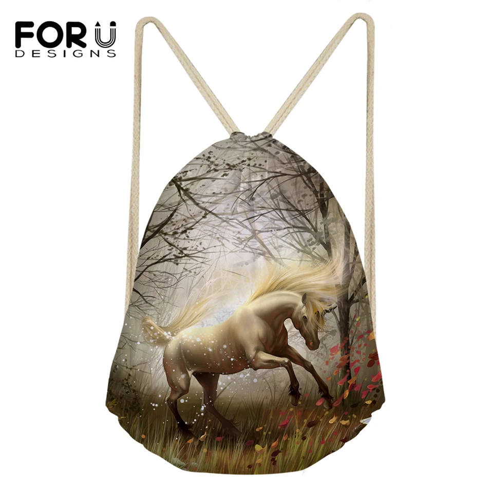FORUDESIGNS/Модная Сумка для путешествий с рисунком белой лошади; рюкзак для путешествий с изображением животных из мультфильмов; рюкзак для девочек