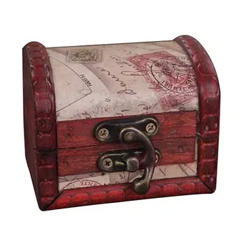 

Retro Stamp Style Wooden Jewelry Storage Box Organizer Case with Metal Lock Engagement Jewelry Display Storage Case Ring Box