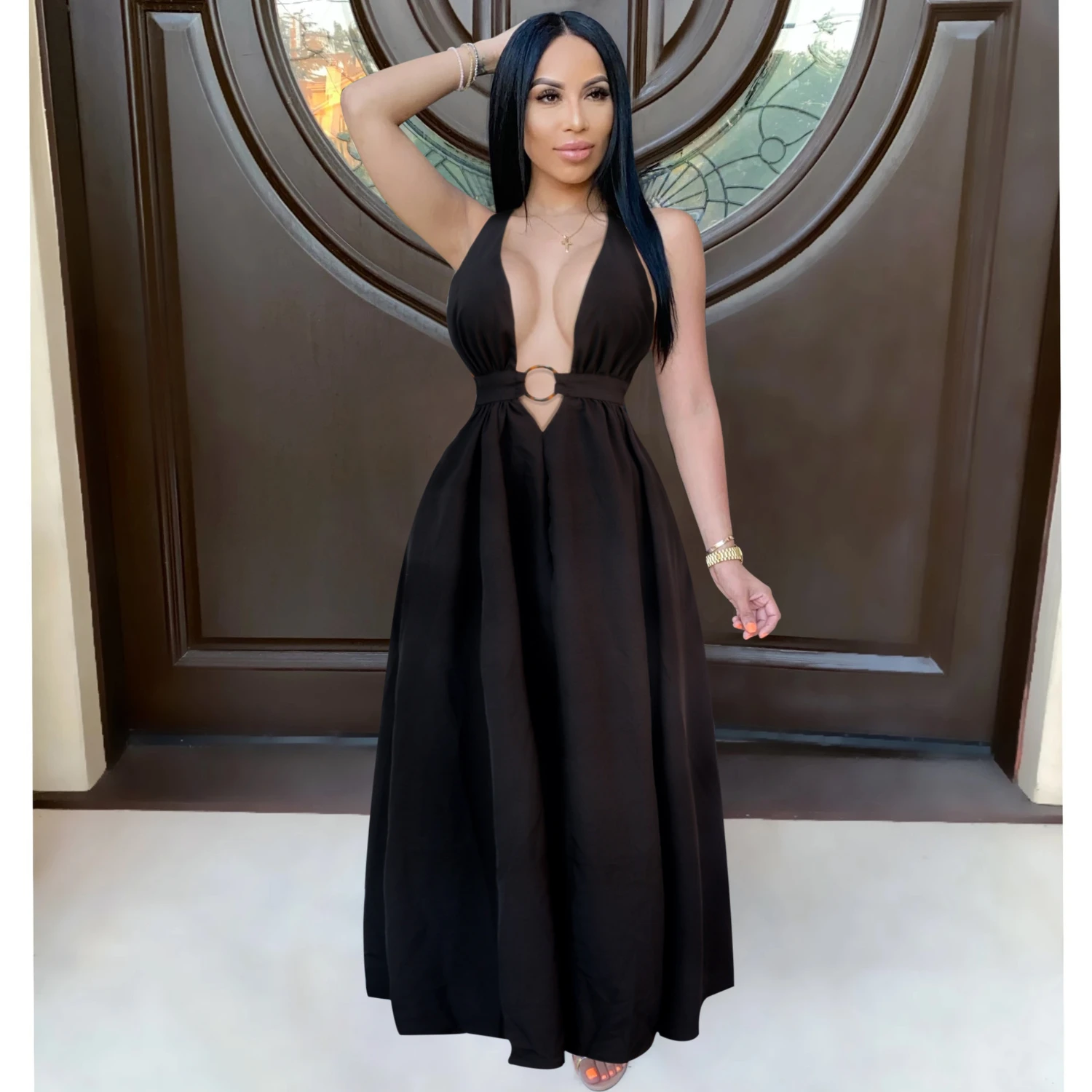 Сексуальное вечернее женское платье без рукавов с открытой спиной длинное