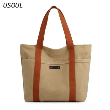 

USOUL 2020 Korean Ladies Canvas Bag Wild Casual Shoulder Bag Simple Large-capacity Tote Shopping Bag