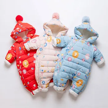

0-24M Infant Baby Snowsuit Hooded Thick Warm Baby Down Rompers Velvet Toddler Boys Girls Winter Coat