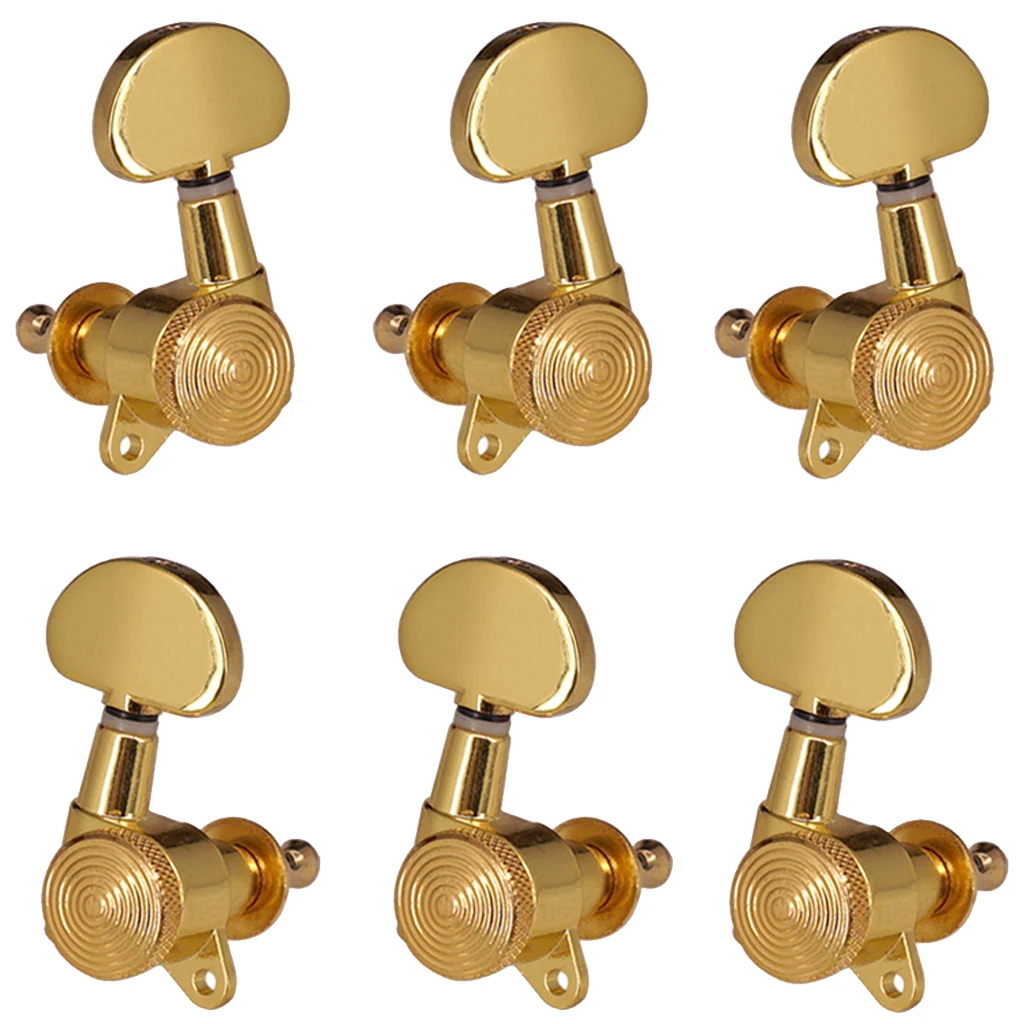 6 Pieces Lock Gear Guitar Tuning Pegs 3R3L Machine Head Knobs for Folk Guitar Replacement Golden