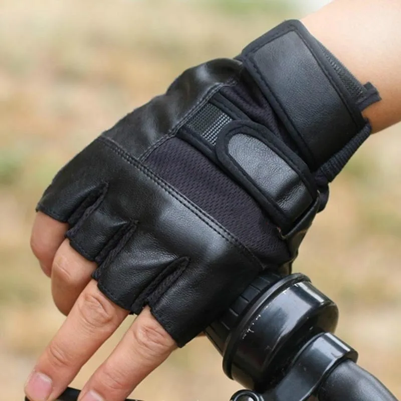 Descuento Guantes de cuero sintético para hombre, manoplas de medio dedo sin dedos para conducción al aire libre, motociclista, deportes al aire libre, novedad 8bWZwp8Ad06