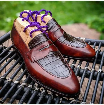 

2020 Men Pu Leather Casual Shoes Handmade Monk Strap Blue Slip-on Loafers Shoes Stylish Luxury Low Heel Business Shoes 4M741