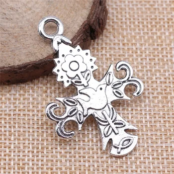 

Wecharms 2pcs 46x30mm Flower Dove Jesus Fish Cross Charms Pendant For Jewelry Making Antique Silver Color Alloy Charms