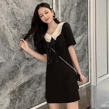 Короткое французское ретро платье Yamamoto Wisdom Smoked Temperment Питер Пэн с воротником супер фея MORI серия милое Утягивающее