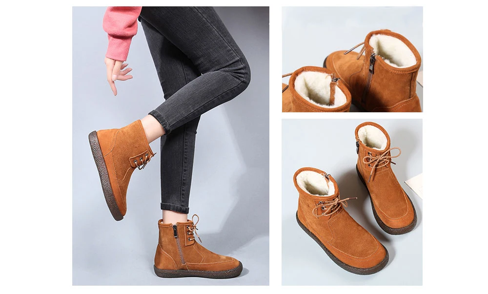 PEIPAH designer manual Genuine Leather short tube plus velvet thick winter warm wild boots women ankle boots for women